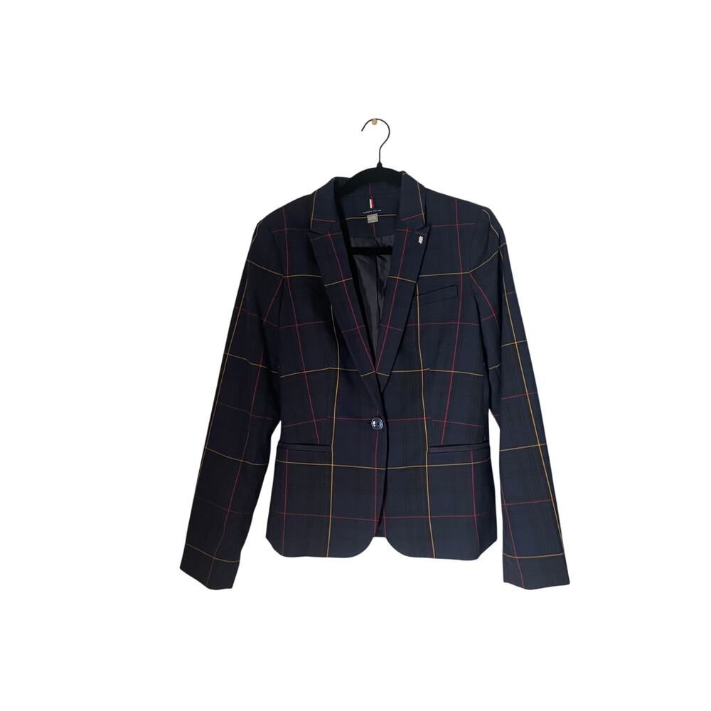 Classic Tommy Hilfiger navy tartan preppy academic plaid blazer-size 6